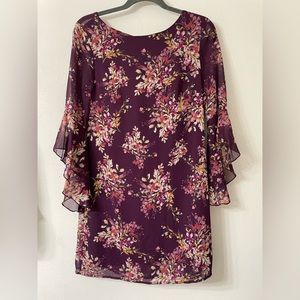 Emerald Sundae Purple Floral Flowy Sleeve Mini Dress Size Small
